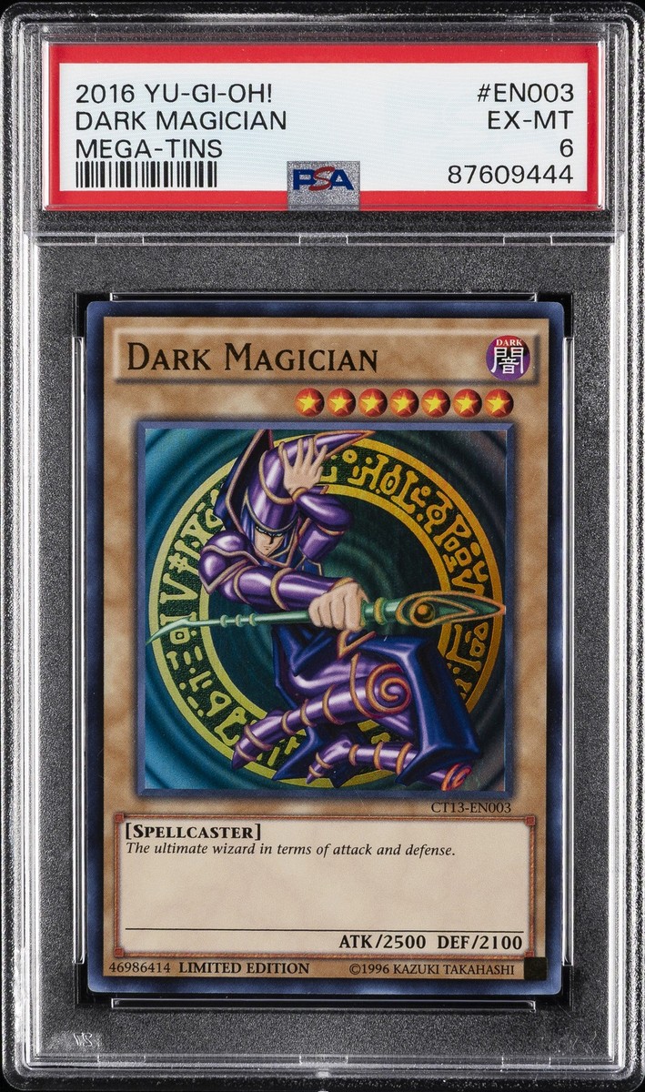 yugioh mega tin 2016 card list 2016 YU-GI-OH! MEGA-TINS #EN003 DARK MAGICIAN PSA 6