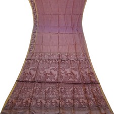 Vintage Purple Dual Tone Sarees 100 Pure Silk Printed Zari Border Sari Fabric