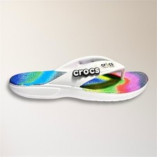 Crocs Classic Flip Flops White Spray Tie Dye Multicolor Womens 6 Resort Travel