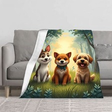 Adorable Cartoon Dogs Flannel Blanket - Soft Cozy Durable Throw for Sofa Travel