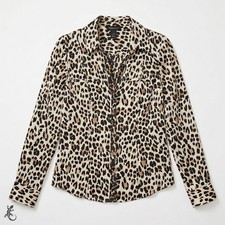 White House Black Market Womens 4 Silk Leopard Print Button Down Blouse Shirt