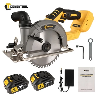 CONENTOOL 165mm Cordless Electric Circular Saw Wood Cutter Tool with 2 Batteries