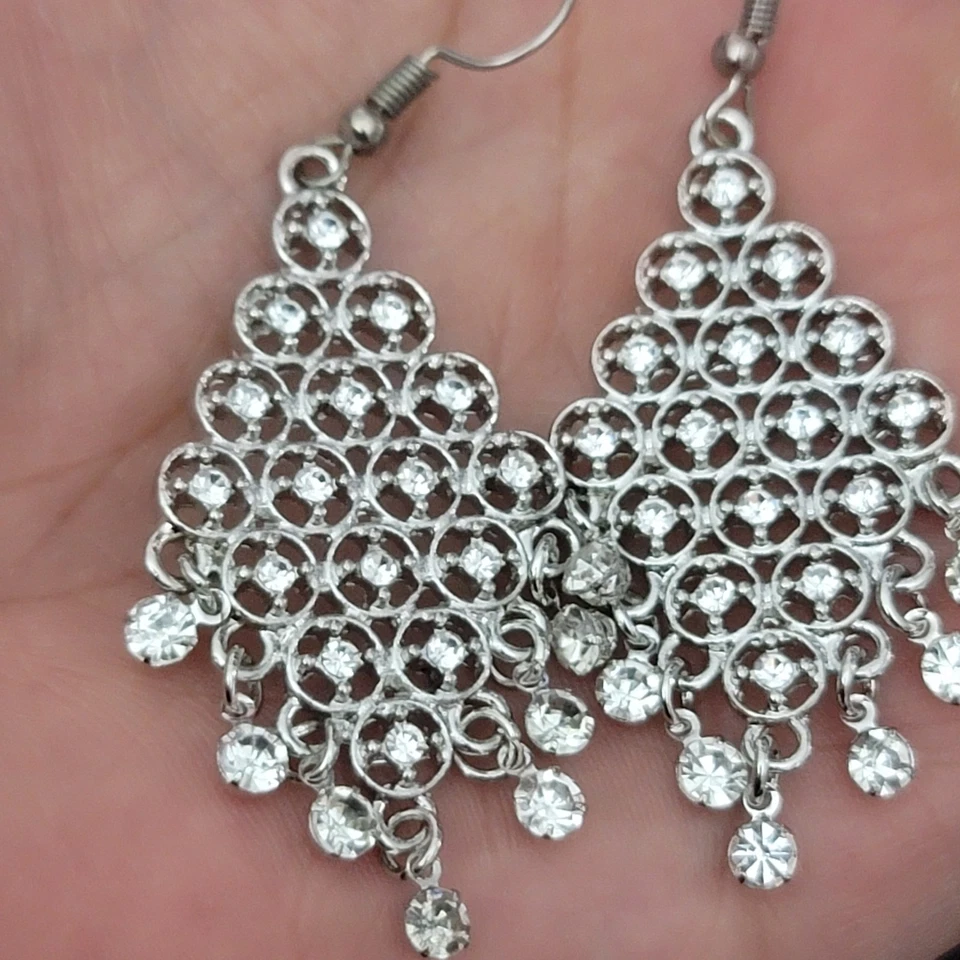Chandelier Dangle Drop Crystal Pierced Earrings - Image 3 of 4