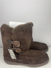 Ella Brown Boots Women's Faux Fur Sheepskin Mid Calf Button Warm Size 6 BNWT