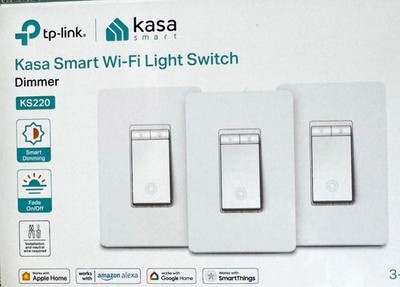 TP-LINK Kasa KS220 Smart Wi Fi Dimmer Wall Light Switch, White 3-Pack