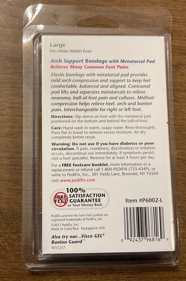 PediFix Arch Support Bandage with Metatarsal Pad Size Large NIP - Image 2 of 2