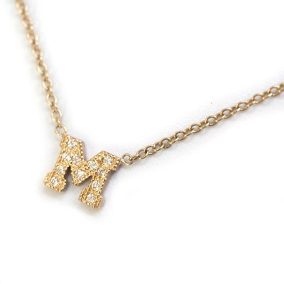 Zoe Chicco 14K Gold & Pave Diamond Initial M Pendant 16'' Necklace New Authentic