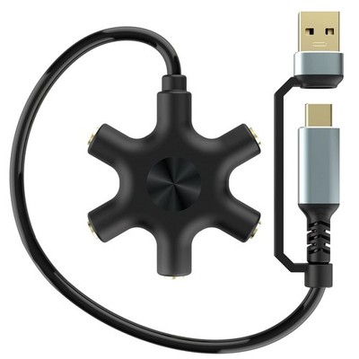 USB A/to Headphone Splitter, 5-Jack 3.5 mm Audio Headphone Stereo Audio Heads...