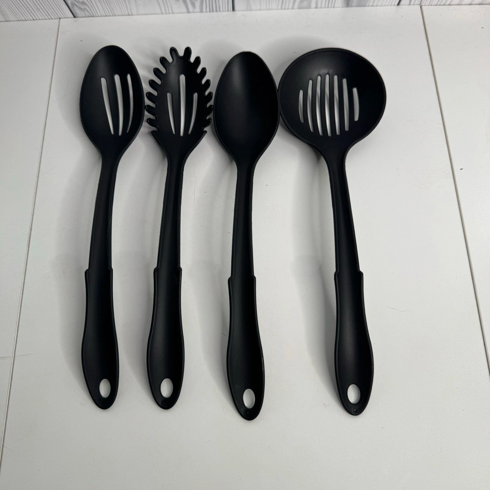 Set of 4 Utensils Black Plastic Slotted Serving Spoons, Ladle Heat Resistant USA
Opens in a new wind