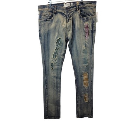 FWRD Mens Denim Jeans 40x34 Distressed Patchwork Streetwear Patches Destroyed