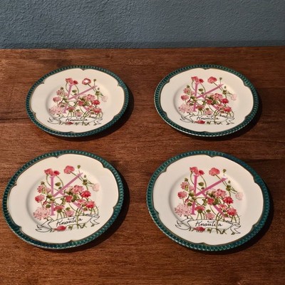 Anthropologie Eyewanderer Monogram ''K'' Plate Knautia Green Floral 6'' Set of 4