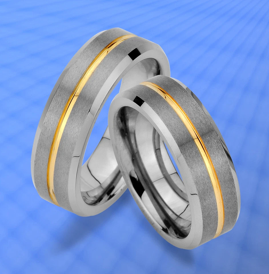 2 WOLFRAM TRAURINGE & GRAVUR GRATIS , RINGE mit IP GOLD Platierung  , JW31 - Bild 1 von 1