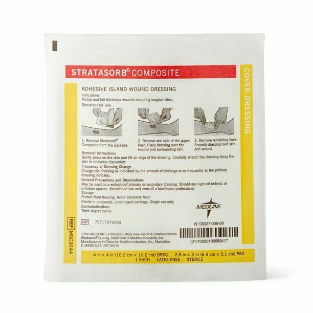 Medline Stratasorb Composite Adhesive Island Wound Dressing MSC3044 4