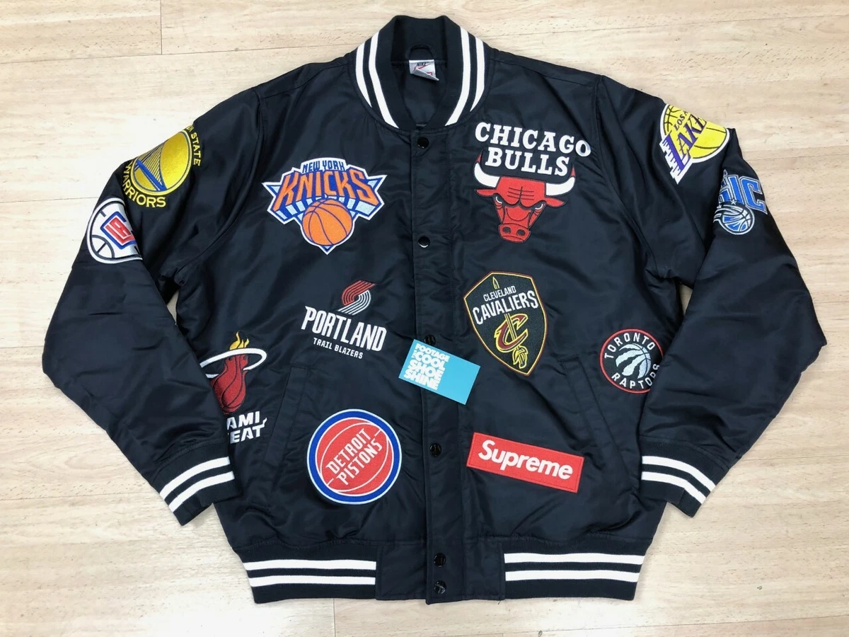 2018 SS18 NIKE x SUPREME NBA TEAMS WARM-UP JACKET BLACK WHITE BOX LOGO LAKERS M