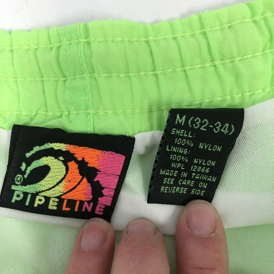 Vtg 80 90's Pipeline Surfer NEON Green Nylon SURF Board Shorts Beach Swim Trunks - Image 2 of 4