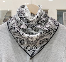 100 Silk twill 26" square Scarf Men Women neckerchief Wrap black white SC121-F