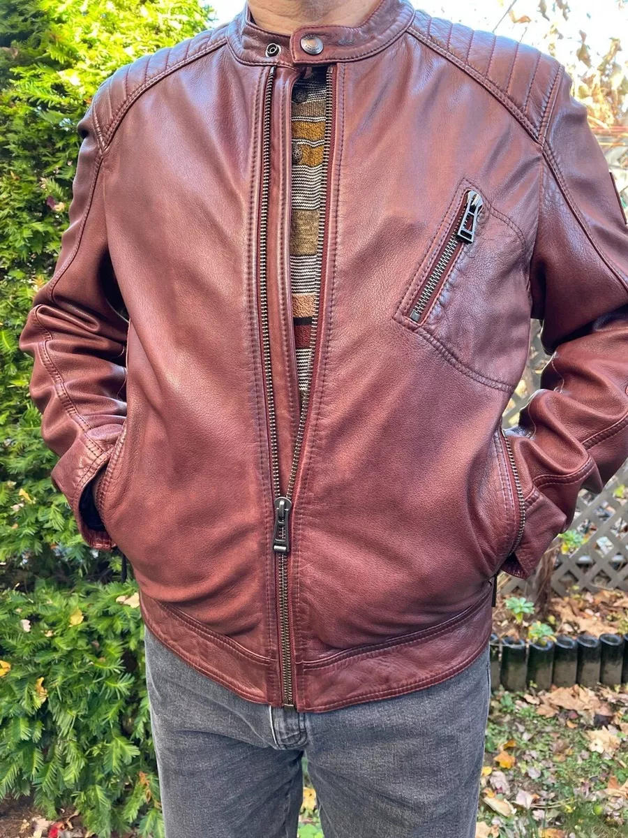 Mens Cafe Racer Brown Tiger Motorcycle Biker Leather Jacket