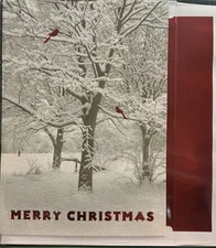 Snowy Trees Greetings 15 Count Christmas Cards + Red Lined Envelopes Boxed