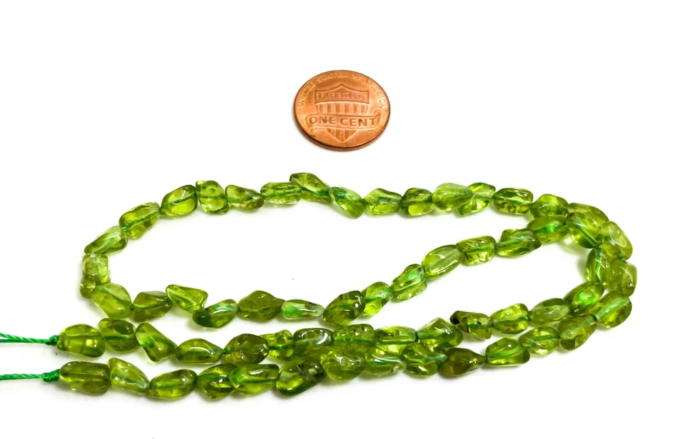 Natural Green Peridot Smooth Polished Nugget Chips Pebble Gemstone Bead - PG61A - Image 3 of 3