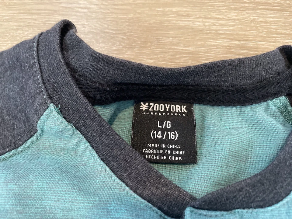 YOUTH Zoo York Niños Jóvenes Talla L 14/16 Verde Negro Pullover Camisa Cuello Redondo Foto 3 de 4