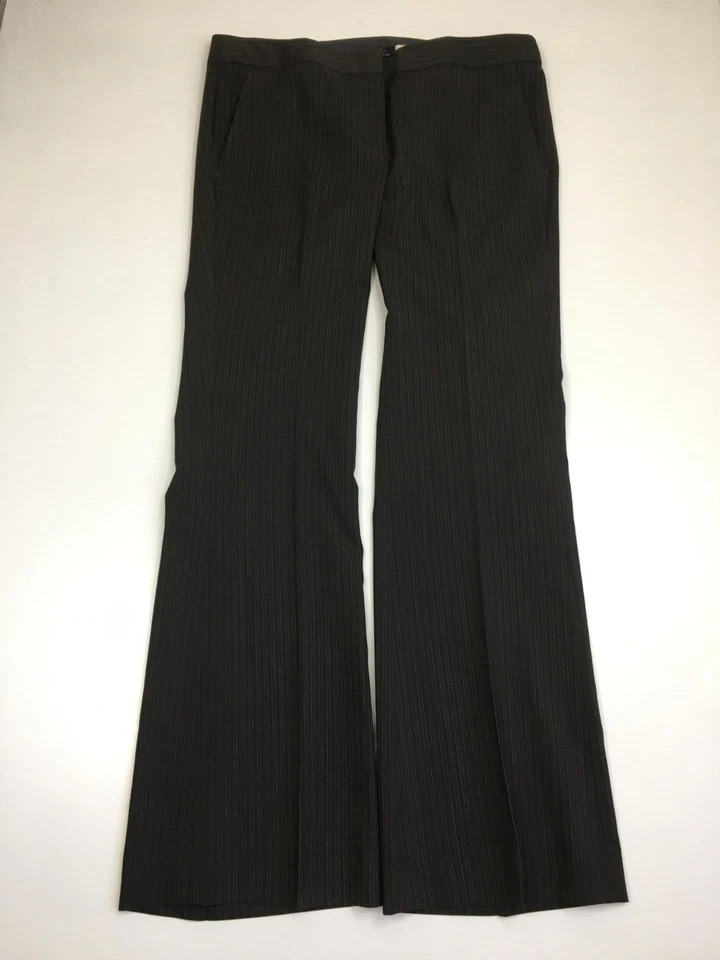 Pantalón de vestir BCBGMAXAZRIA marrón a rayas mezcla de lana pierna acampanada clara para mujer talla 8 Foto 4 de 4