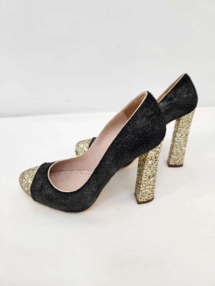 Miu Miu Calzature Pumps Donna Lame Black Gold Size 38 - Image 4 of 4