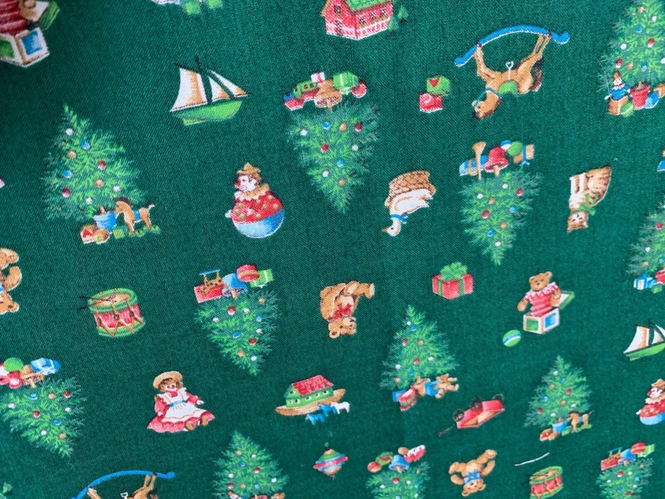 Cranston Print Works Christmas Toy & Tree Fabric 16x42" Green Cotton - Image 3 of 4