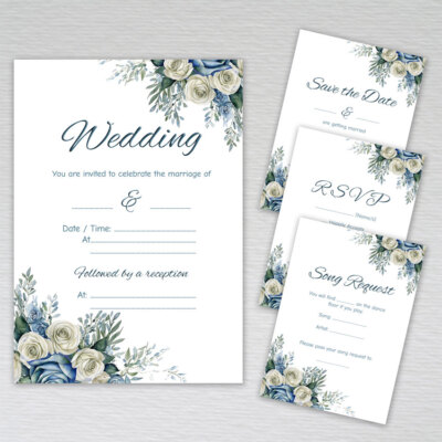 Dusty Blue Hochzeit Empfang Einladungen Tageseinladungen Save Date Abend RSVP Rose