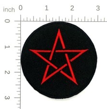 RED PENTAGRAM EMBROIDERED PATCH Wicca Witchcraft DEVIL IRON-ON BLACK SATANIC 435