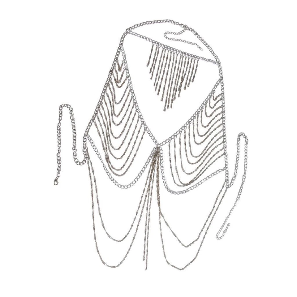 Collana a tracolla Bikini Crossover multistrato a catena con cintura e nappa - Immagine 3 di 4