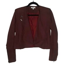 Just Fab Burgundy Faux Suede Zipper Moto Crop Jacket Small