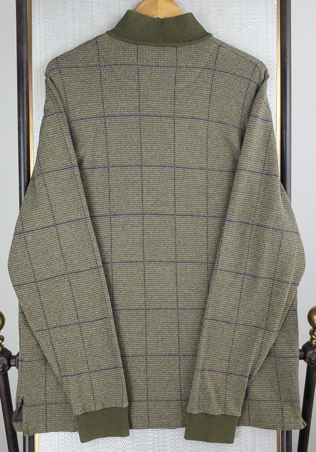 PONY POLO GOLF Taglia Large Uomo 1 4 Zip Pima Alpaca Verde Piede di Poule Finestra RL