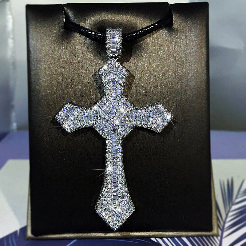 2pcs Cross Copper Material Zircon Pendant Necklace For Men