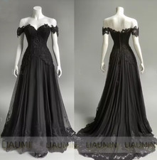 Classic Black Full Length Lace-up Back Wedding Dresses A Line Bridal Gowns