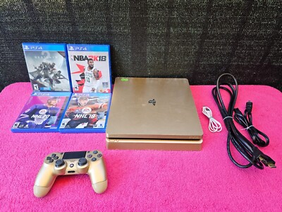 PlayStation Slim 1TB Gold Limited Edition PS4 Console With Games  Controller 711719510048|