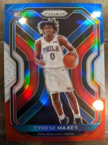 2020-21 Prizm Tyrese Maxey Red White Blue Prizm Rookie Card RC #256 76ers