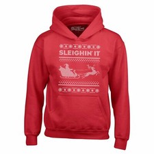 Sleighin' It Hoodies Funny Christmas Santa Reindeer Holiday Sweatshirts