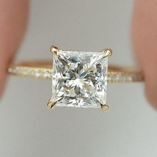 2 ctw Princess Cut VVS1 Moissanite Bridal Engagement Ring 14K Yellow Gold Plated