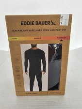2-Piece Set Eddie Bauer Heavyweight Base Layer Crew / Pant Set Mens Small Black