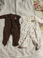 Carter's Pink and Green Heart  Polka Dot Footies