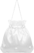 Hemobllo Bridal Bridesmaid Satin Flower Dolly Bag Wedding Purse White Handbag f