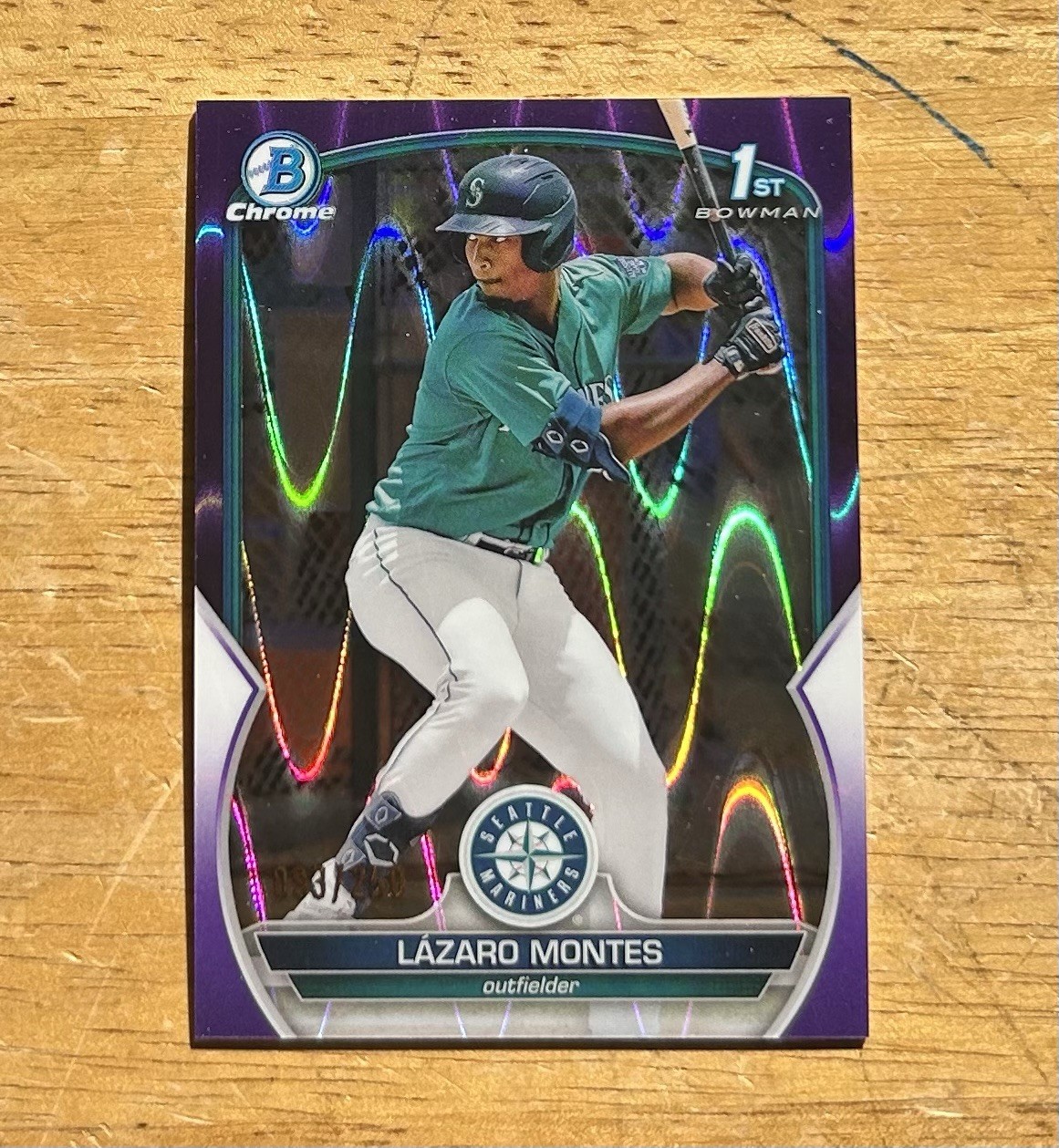 2023 Bowman Chrome Lazaro Montes Purple Raywave 1st /250 #BCP-58 Mariners
