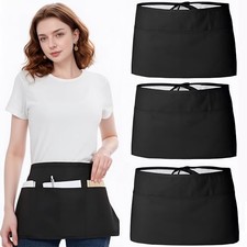 3PCS Server Apron, Black Waitress Apron Short Half Waist Aprons for Waitress