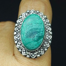 Natural Green Aventurine Gemstone Handmade 925 Sterling Silver Ring Size-7 US