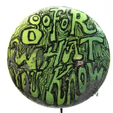 hippie 1960's GO FOR WHAT YOU KNOW green 1.25" celluloid pinback button fb