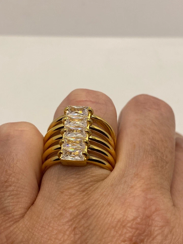 Anillo harén vintage de cristal austriaco dorado de acero inoxidable Foto 3 de 4