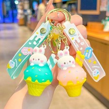 Ice Cream Cone Keychain - 2-Piece Couple Set, Cute Key Ring, Backpack Charm