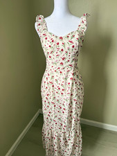 RIHOAS Ivory Floral Sweetheart Midi Dress Ruffle Straps Smocked Back Size S