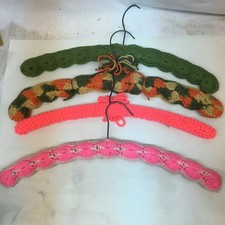 Lot of 4 Vintage Hand-Crochet Colorful Yarn Clothes Hangers - Whimsical Decor