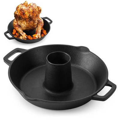 Onlyfire Universal Cast Iron Chicken Roaster, Pre-Seasoned Poultry Roaster Be...
